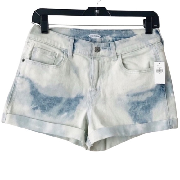 New! Old Navy Tie Dye Acid Wash Cuffed Denim Mid Rise Jean Shorts - Picture 1 of 13